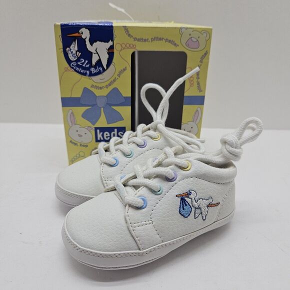 Keds Other - Vintage 2000 KEDS 21st Century Leather Y2K Crib Shoes Baby Stork White Lace Up